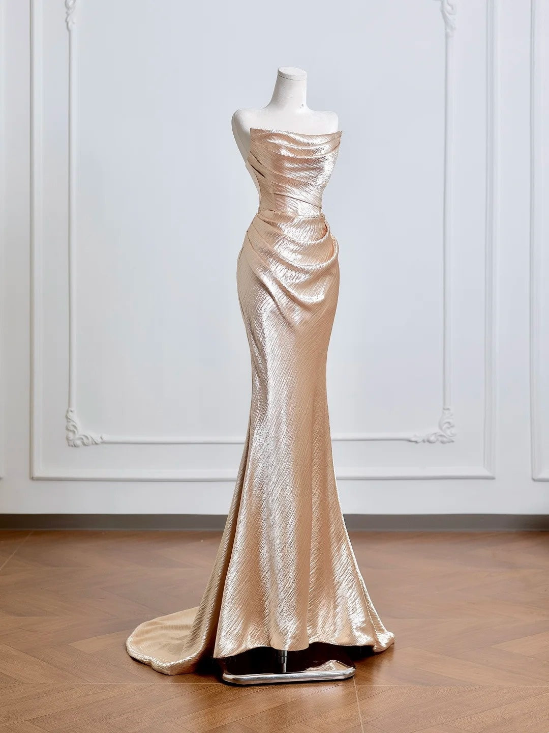 Gold Satin Long Mermaid Slim Prom Dress Evening Dress Party Dress nv4720