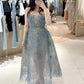 NiceVestidos--Short/medium-length tulle homecoming dress birthday dress blue delicate lace gentle fine sequins mesh elegant Cinderella blue princess dress #birthday outfit #fairydress #blue NV5669