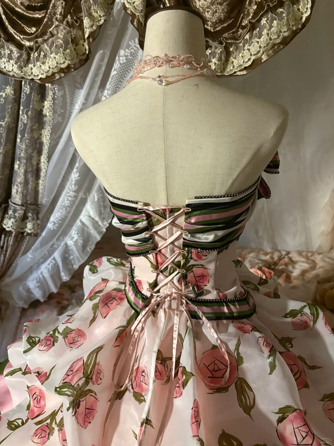 Rosa Blumen Prinzessin Tüll Bodenlanges Ballkleid nv5173