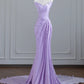 Robe de soirée longue en satin violet, élégante et longue, style féerique, nv4959