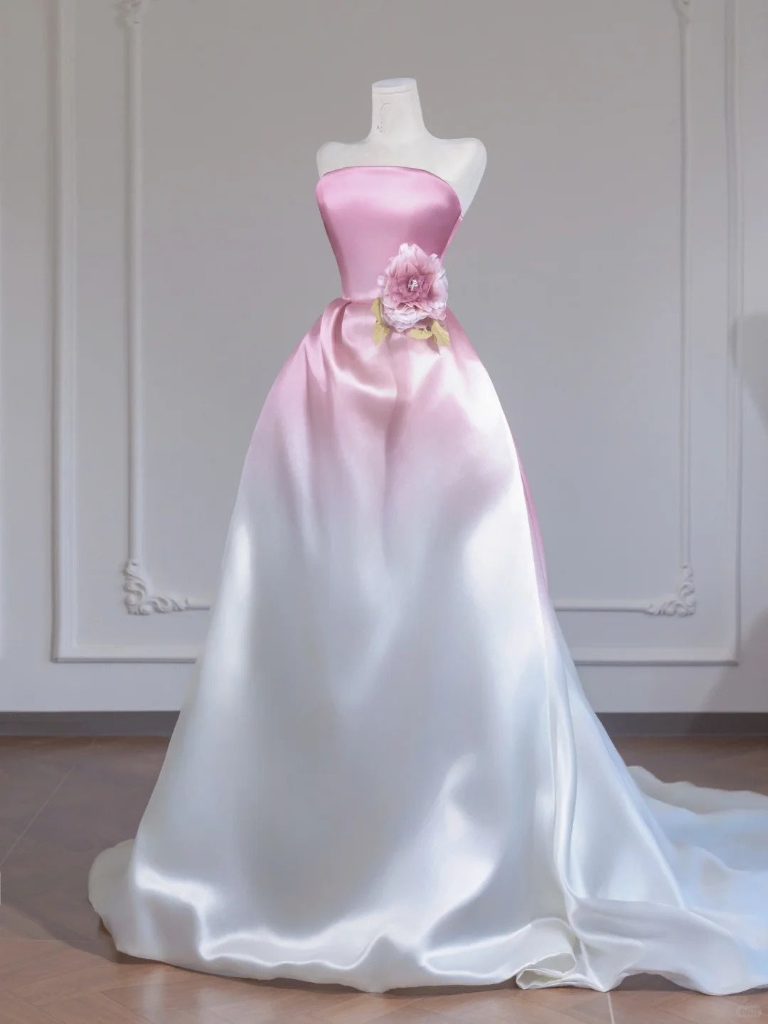Rosa Gradient Fashion Langes Satin Ballkleid Abendkleid nv4962