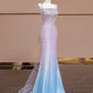 Blue Pink Glitter Beaded Ombre Long Tulle Mermaid Bodycon Floor Length Ball Gown Evening Gown Party Dress nv5054