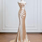 Champagne Gold Elegant Long Satin Prom Dress Evening Dress Party Dress nv4949