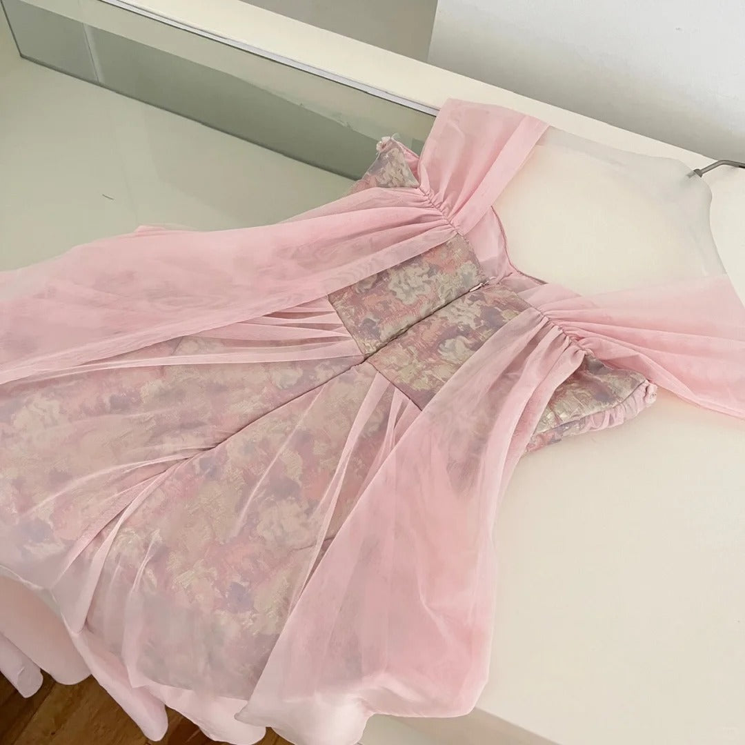 Pink floral homecoming dress short tulle prom dress birthday dress evening dress nv4447