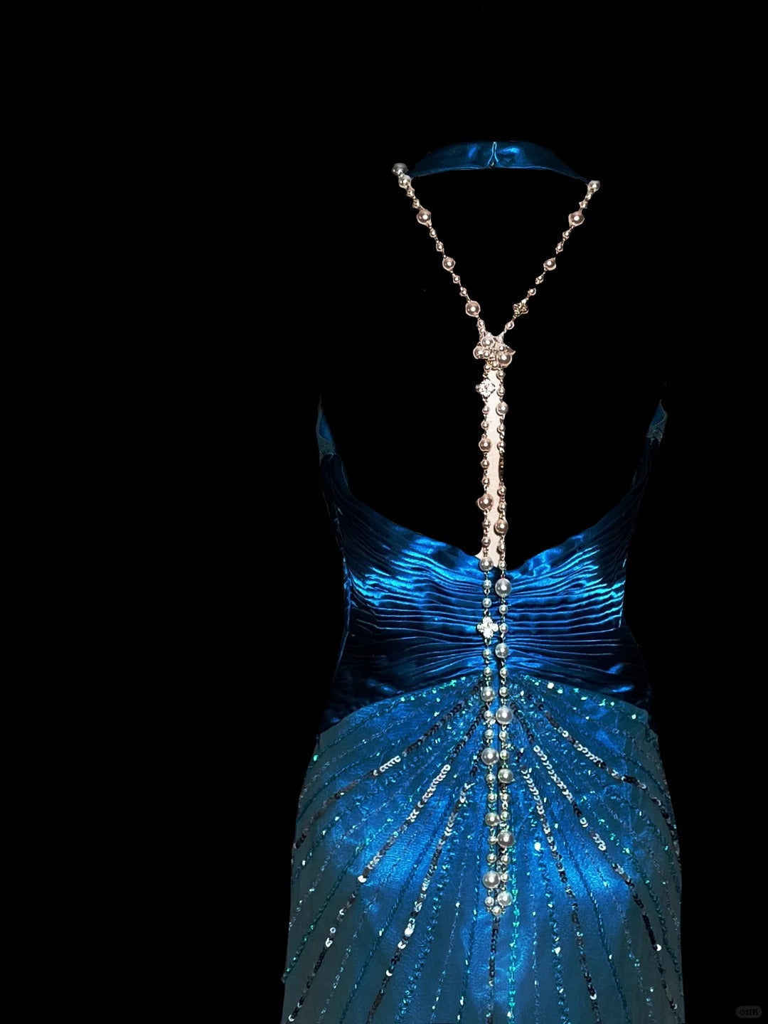 Blue shiny luxury gorgeous vintage elegant exquisite beaded backless long mermaid floor length trailing satin ball gown evening dress party dress prom dress nv3966