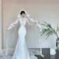 White gorgeous elegant exquisite lace long tulle mermaid fishtail floor-length tail ball gown evening dress wedding dress nv4054