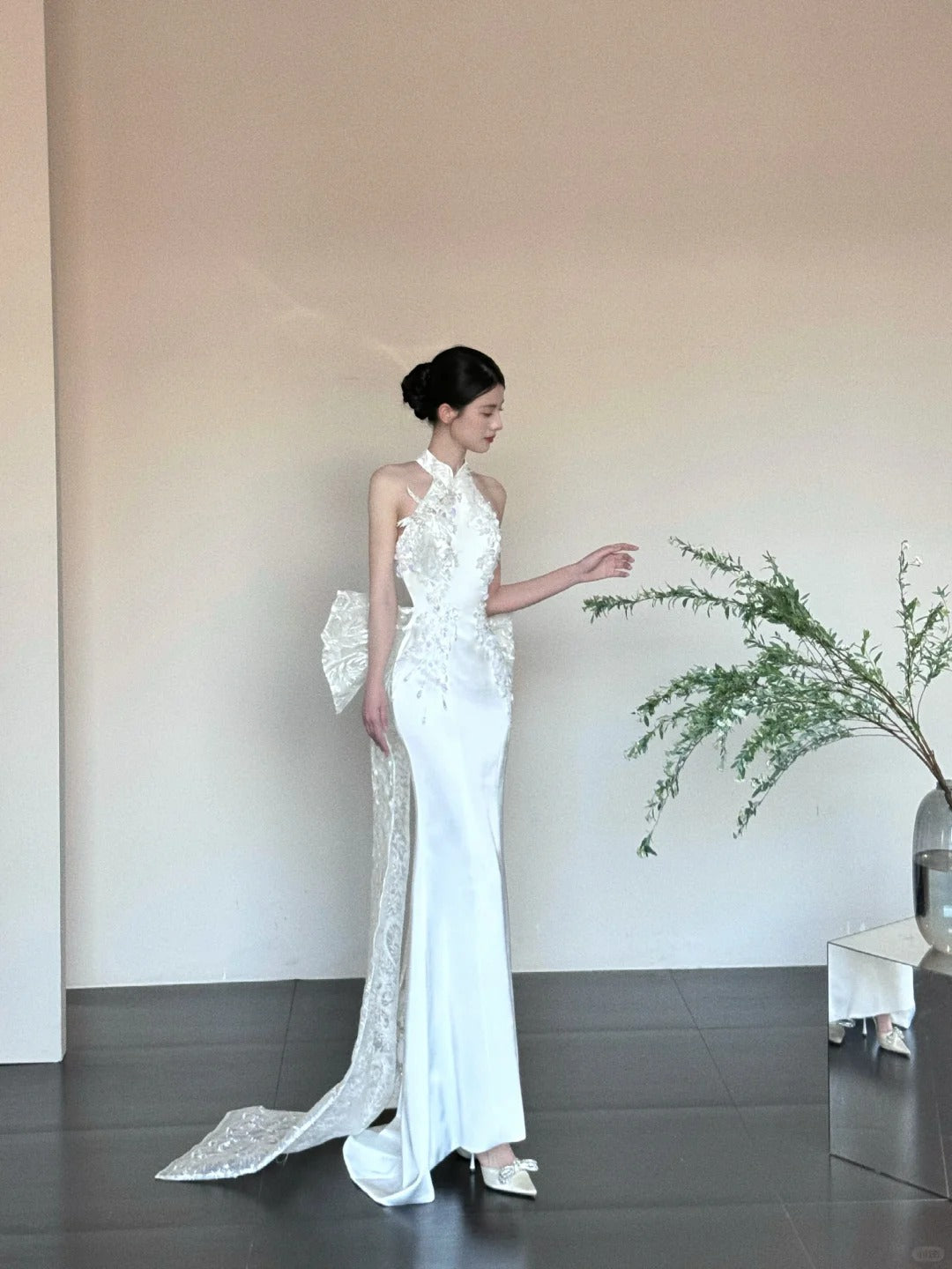 White Fashionable Gorgeous Elegant Exquisite Lace Long Mermaid Floor-length Tail Ball Dress Evening Dress Wedding Dress nv4056