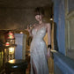 NiceVestidos--Retro Disco Style：Light Gold Glitter - Decorated Thin Strap High - Slit Floor - Length Ball Dress NV5817