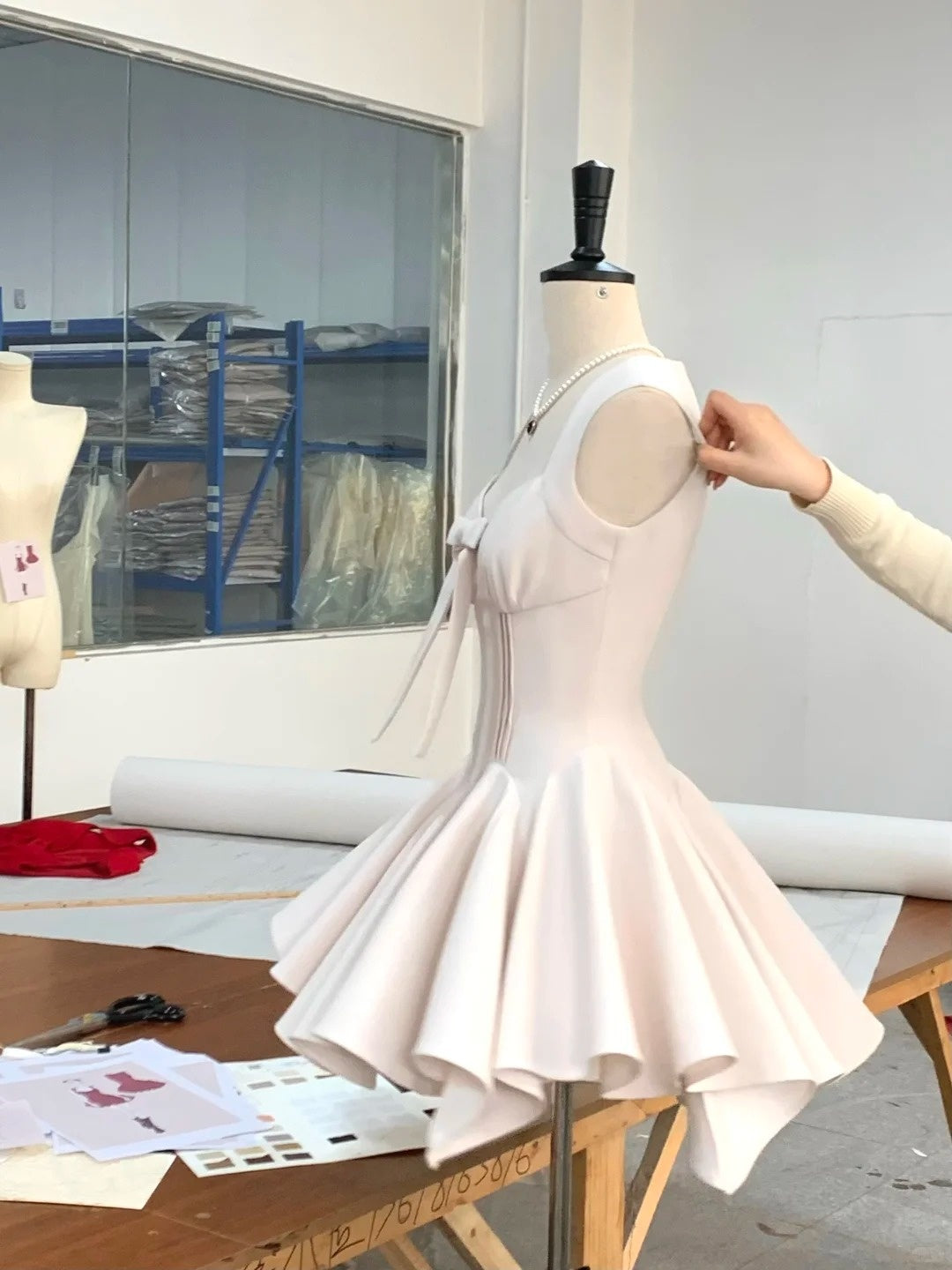 Pink Fashion Sweet Bow Short satin Homecoming Dress Prom Dress Birthday Dress nv4512