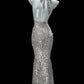 Silver Gray Sequin Halter Mermaid Dress: Deep V Backless, Fitted Train, Banquet Centerpiece Gown NV6410