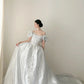 White Gorgeous Exquisite Beaded Floral Long Floor Length Train Satin Ball Gown Evening Gown Wedding Dress nv4069