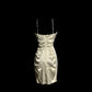 White Shiny Fashion Suspender Short Satin Homecoming Dress Birthday Party Dress nv4288