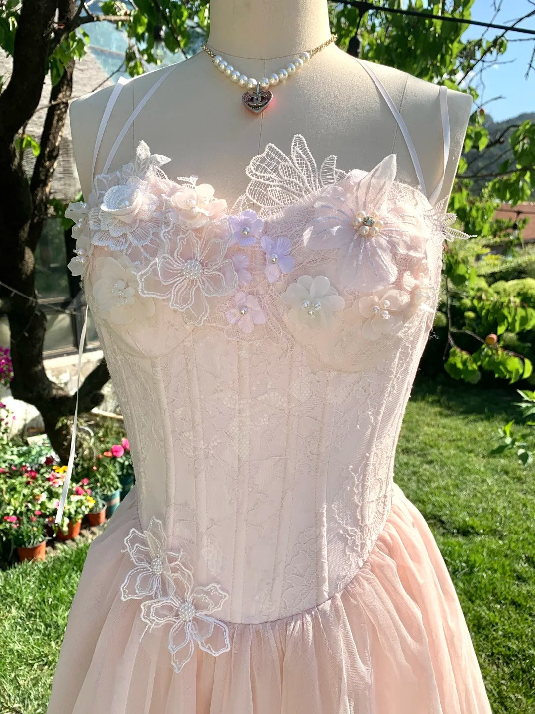 Pink Sweet Short Floral Tulle Homecoming Dress Birthday Party Dress nv4937