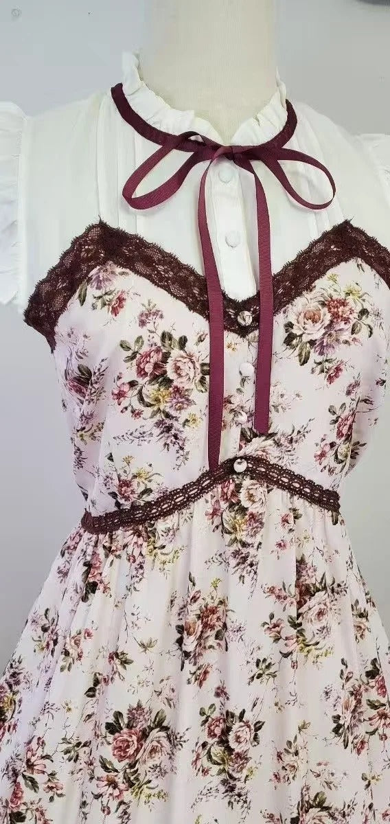 NiceVestidos – Kurzes Chiffon-Heimkehrkleid für Mädchen, Retro-Blumenkleid, pastoraler Retro-Stil NV5660