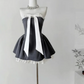 Black Bow Short Satin Homecoming Dress Birthday Party Dress nv5263