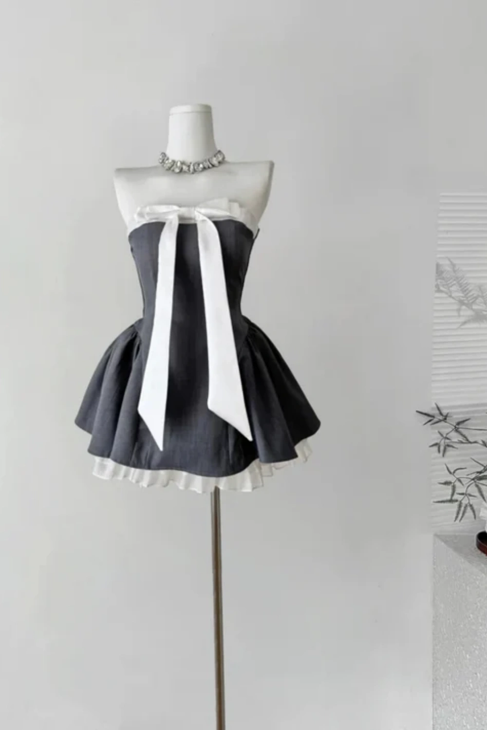 Black Bow Short Satin Homecoming Dress Birthday Party Dress nv5263