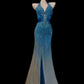 Vintage water blue exquisite beaded elegant strap long chiffon floor-length prom dress evening dress nv5234