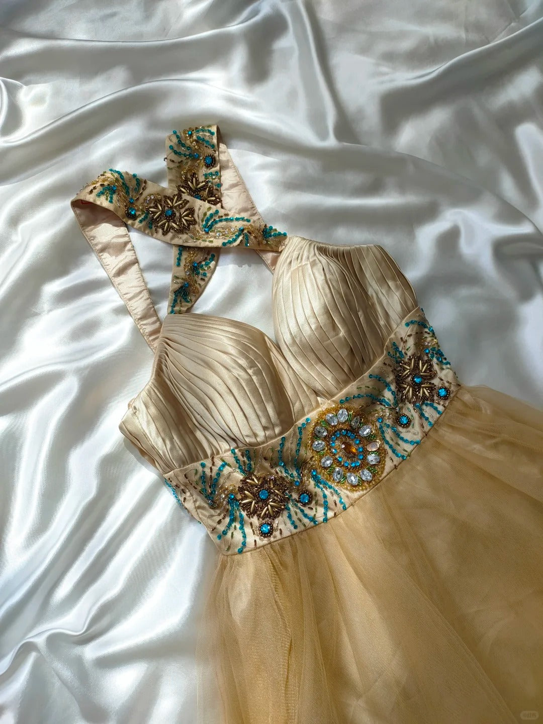 Gold Beaded Gorgeous Tulle Short Homecoming Dress Birthday Dress nv5237