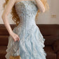 Blue beaded lace long tulle princess ball gown evening dress nv5044
