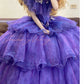 Purple applique vintage elegant long princess tulle ball gown nv5030