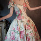 Charming pink vintage floral long satin prom dress nv5435