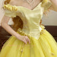 Yellow vintage elegant tulle long princess ball gown evening dress nv5003