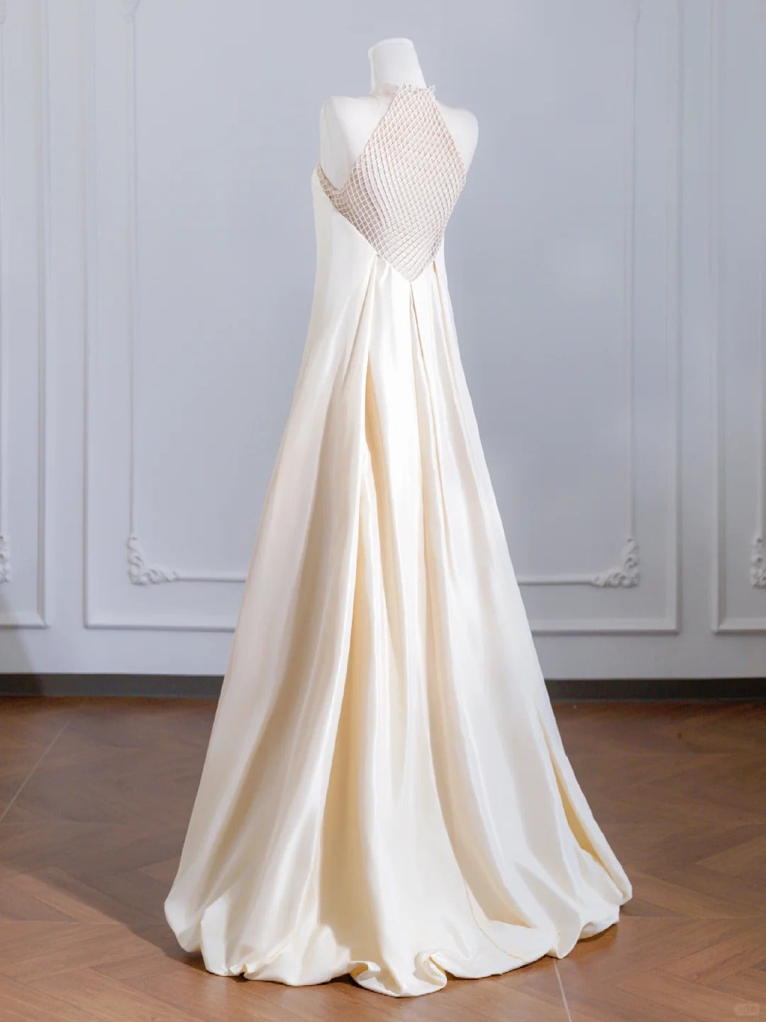 Champagne Fashion Strap Long Satin Prom Dress Evening Dress Party Dress nv4960