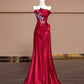 Red Beaded Long Satin Floor Length Ball Gown Evening Dress nv5050