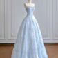 Light blue shiny sequined organza long tulle floor-length ball gown evening dress graduation dress nv5103