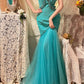 Blue Beaded Beautiful Mermaid Long Lace Tulle Ball Gown Evening Gown Party Dress nv4324