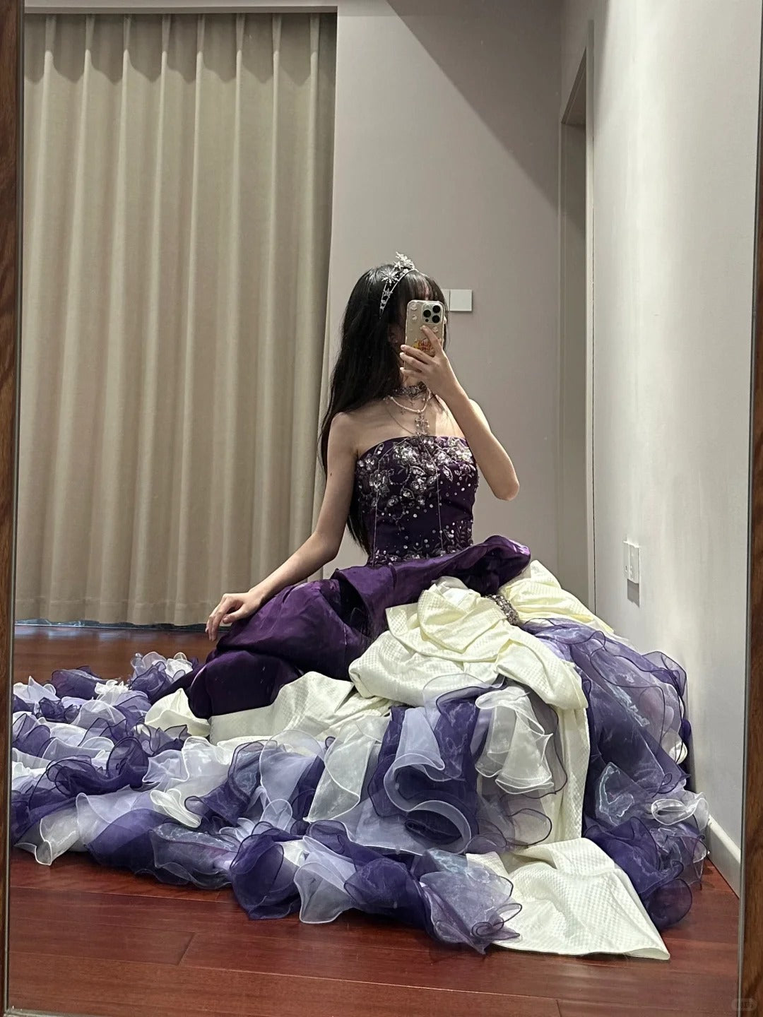 NiceVestidos--Purple Vintage Exquisite Beaded Long Satin Tulle Ball Gown Princess 16th Birthday Dress NV5665