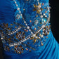 Robe de soirée vintage en satin et dentelle, bleu fantaisie, exquise, avec perles florales, nv5211