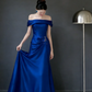 Tiefseeblaues schulterfreies Abendkleid mit Wasserfallausschnitt, Perlenbesatz und Schleppe – Maxikleid für Abendveranstaltungen, roten Teppich und Themenbälle NV6824