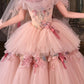 Pink floral long tulle ball gown NV6654