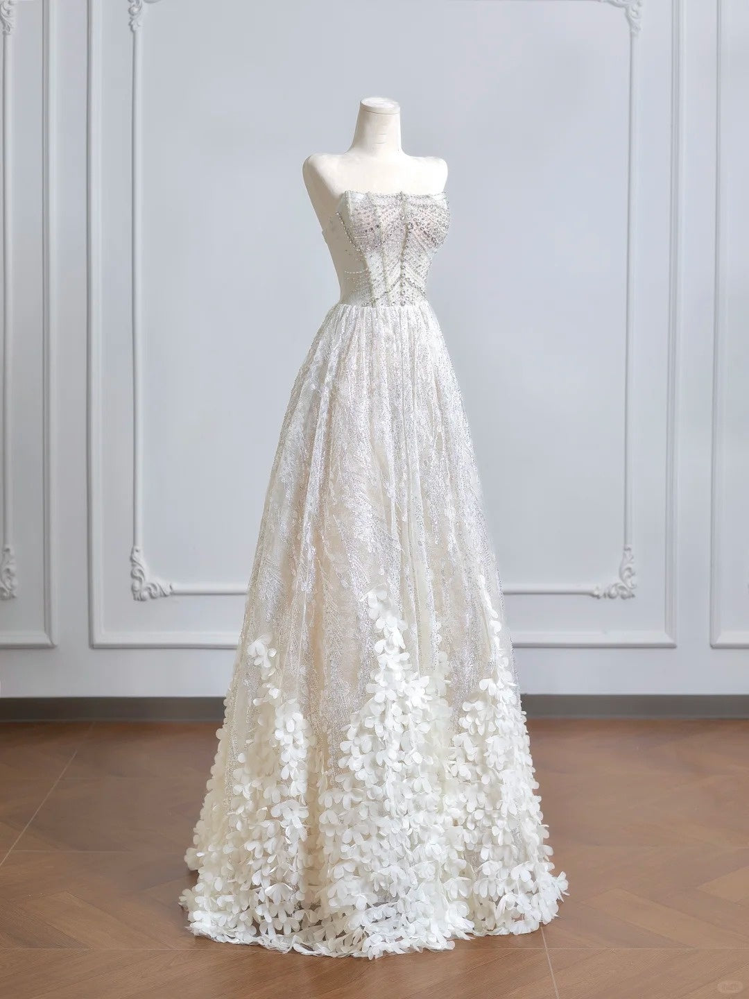 White shiny gorgeous palace princess long Bead lace tulle sequined floor-length ball gown evening gown graduation gown nv5106