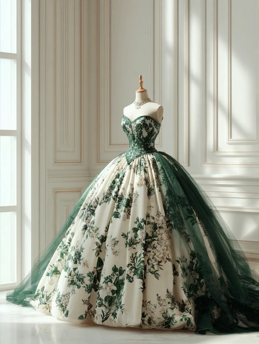 Emerald Green Gauze Dress | Forest-Style Court Dress NV6527