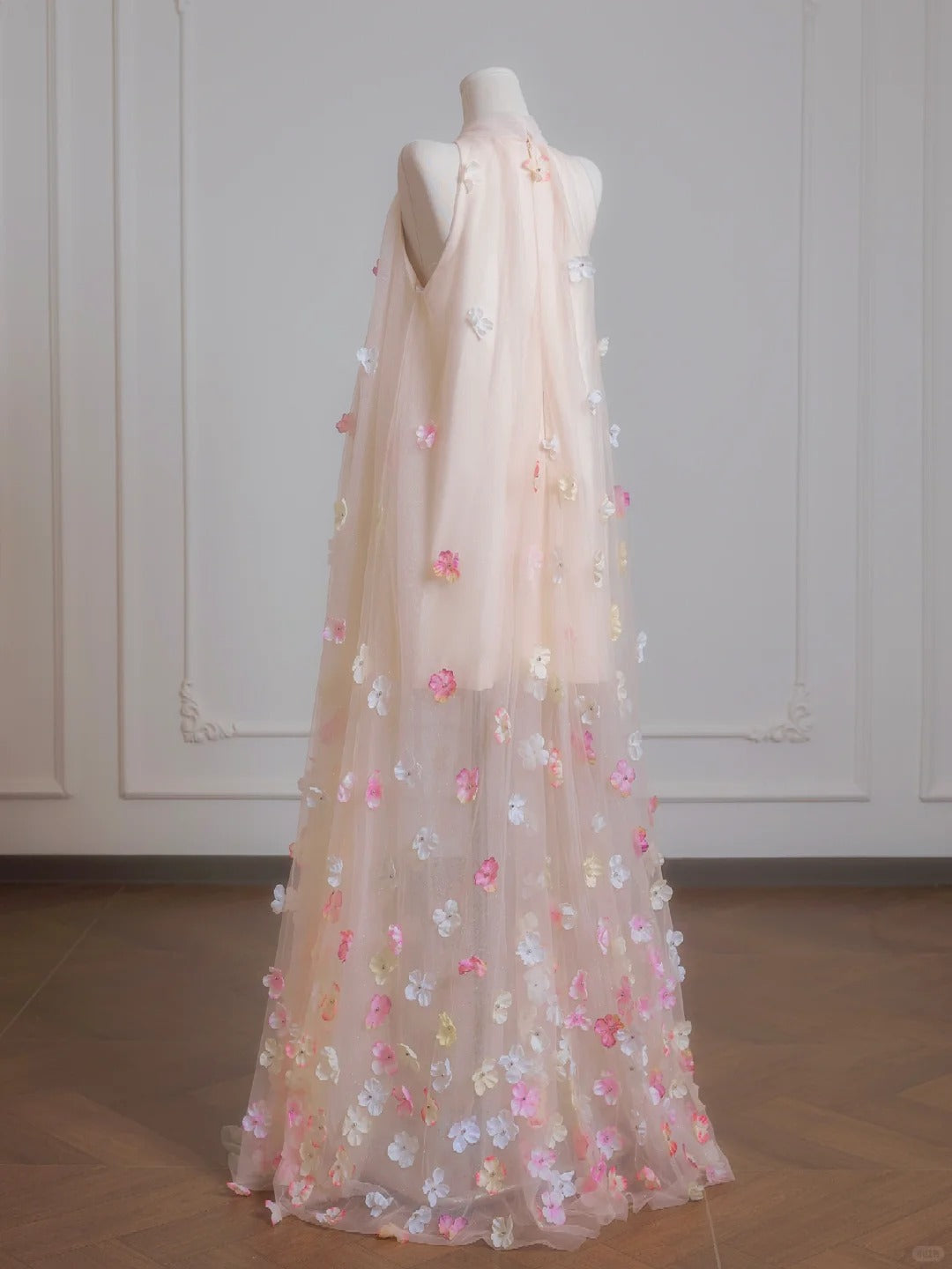 Robe de soirée longue en tulle rose à fleurs, élégante, nv4955