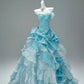 Blue stylish elegant long tulle ball gown evening dress nv4776