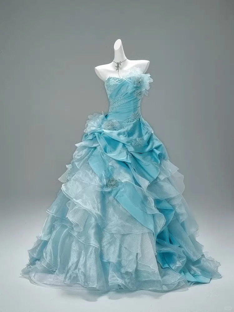 Blue stylish elegant long tulle ball gown evening dress nv4776