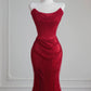Robe de soirée longue rouge sirène moulante et brillante, élégante, nv4956