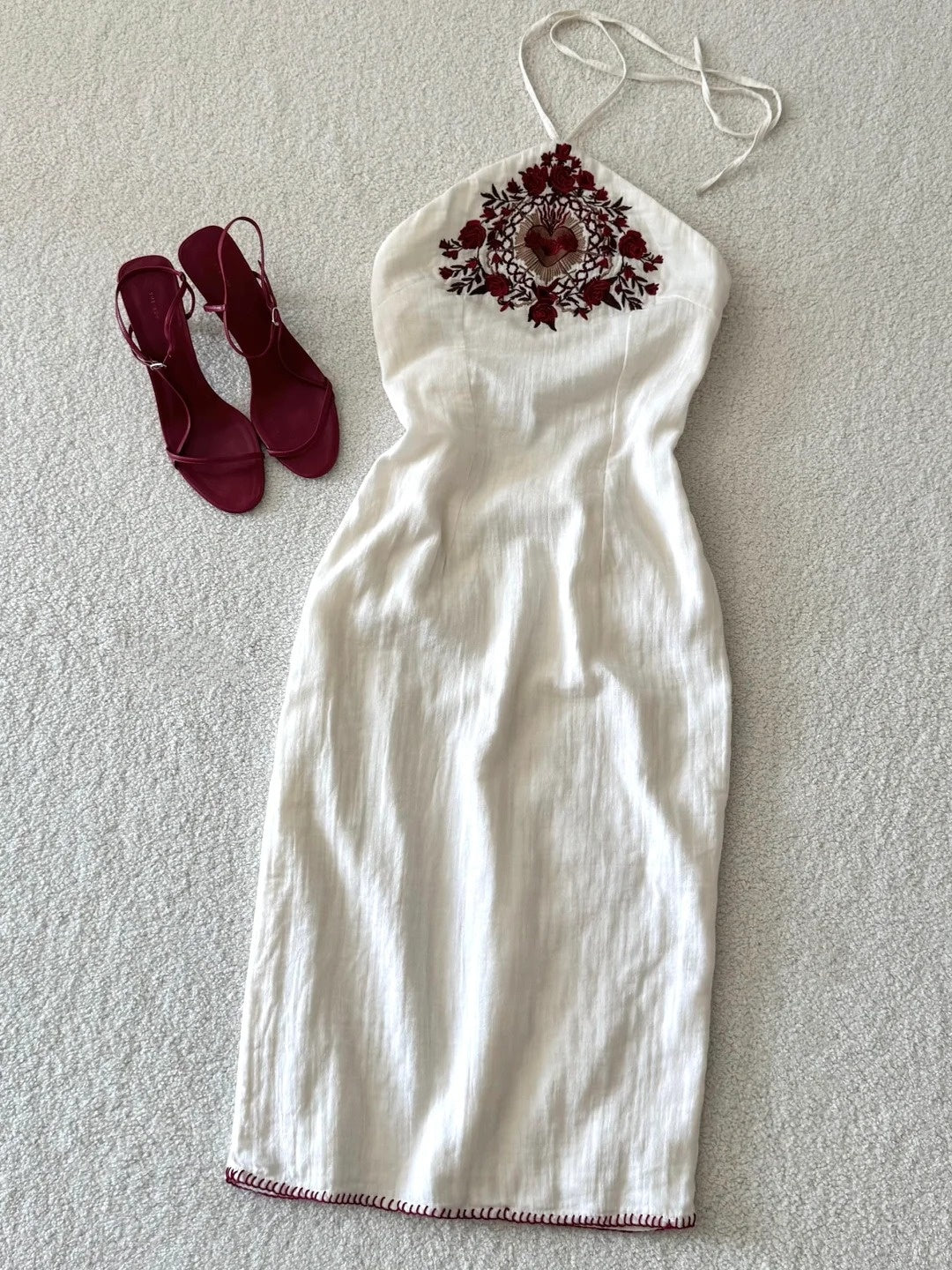 NiceVestidos-White Embroidered Chiffon Holiday Suspender Dress Travel Dress nv5541