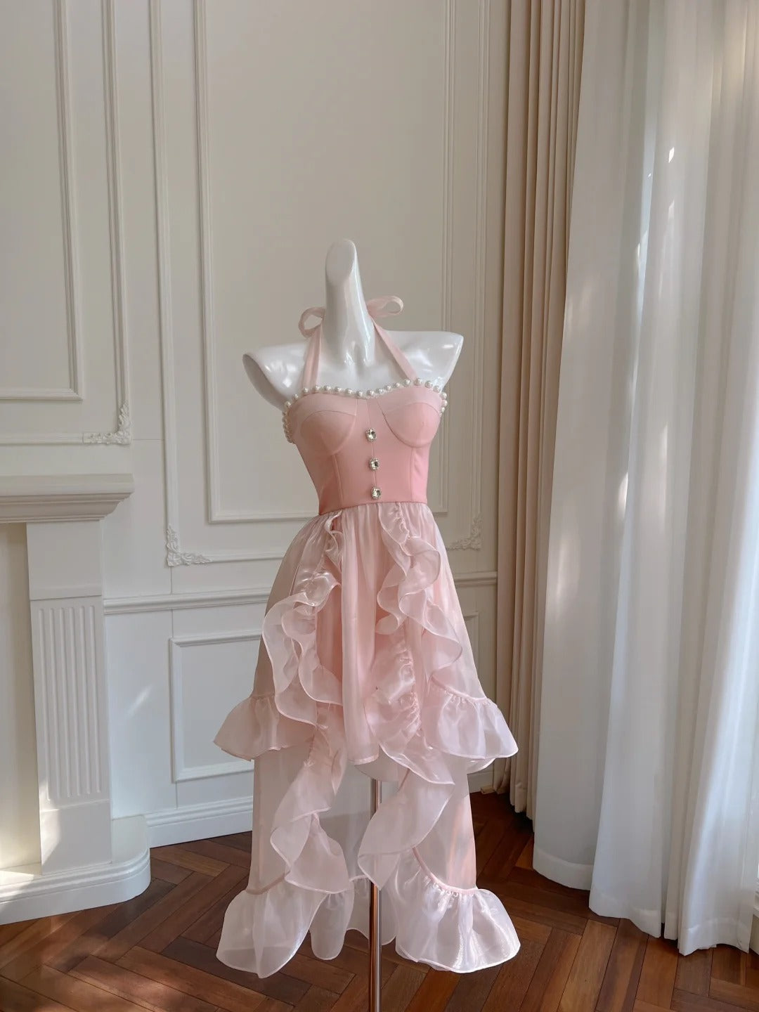 Pink Sweet Elegant Exquisite Beaded Long Chiffon Homecoming Dress Prom Dress Evening Dress Party Dress nv4154