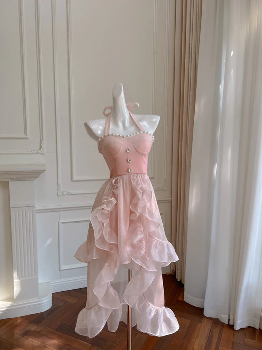 Pink Sweet Elegant Exquisite Beaded Long Chiffon Homecoming Dress Prom Dress Evening Dress Party Dress nv4154