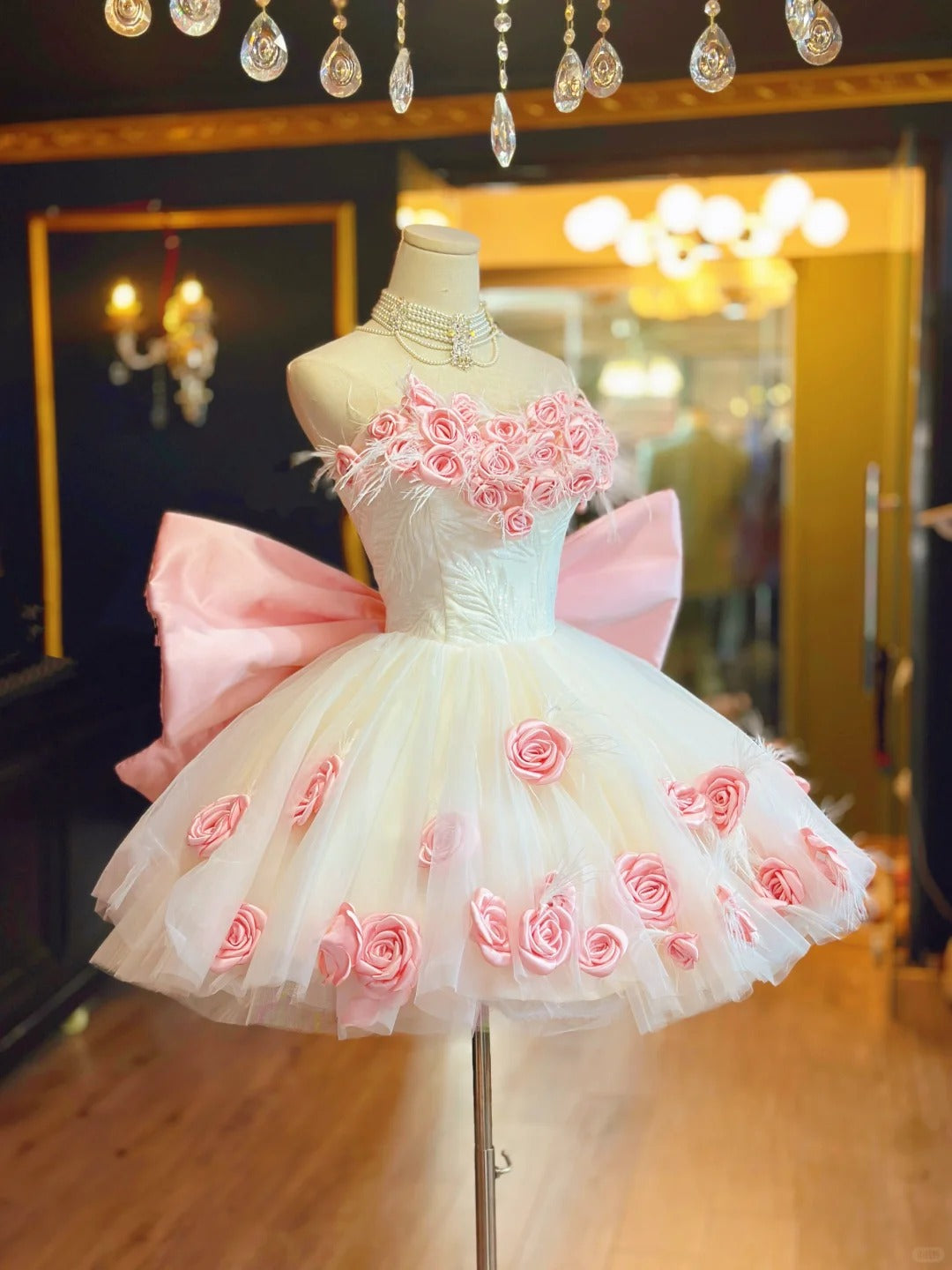 Pink floral cute short tulle prom dress evening dress homecoming dress birthday dress nv4787