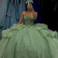 Salbeigrünes funkelndes Luxus-Quinceanera-Kleid, schulterfrei, Ballkleid, Abschlussballkleid, Ballkleid nv2661