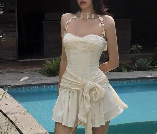 Weißes, modisches, trägerloses, elegantes, kurzes Chiffon-Abendkleid, Partykleid nv4852