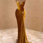NiceVestidos-Golden Velvet Beaded Sleeveless Floor-Length Mermaid Gown NV6182