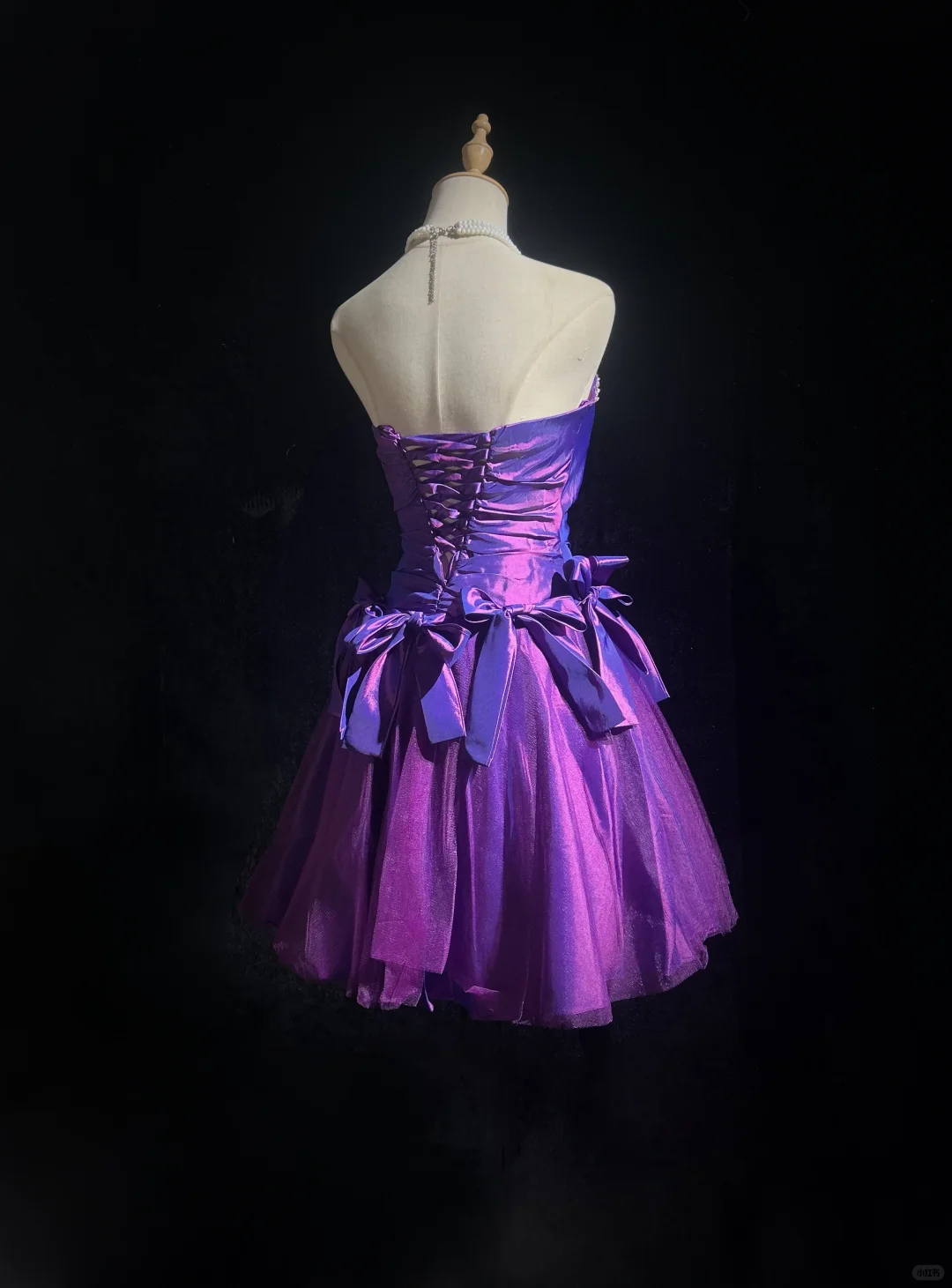 Strapless Purple Short Prom Dress Rhinestone Trim Satin Bows Voluminous Tulle Mini Formal Gown  NV6898