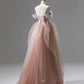 A-Line Pink Sweet Cute Corset Long Tulle Ball Gown Evening Dress with Ruffles Elegant nv2724