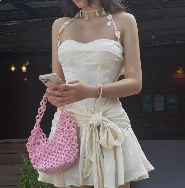 Weißes, modisches, trägerloses, elegantes, kurzes Chiffon-Abendkleid, Partykleid nv4852